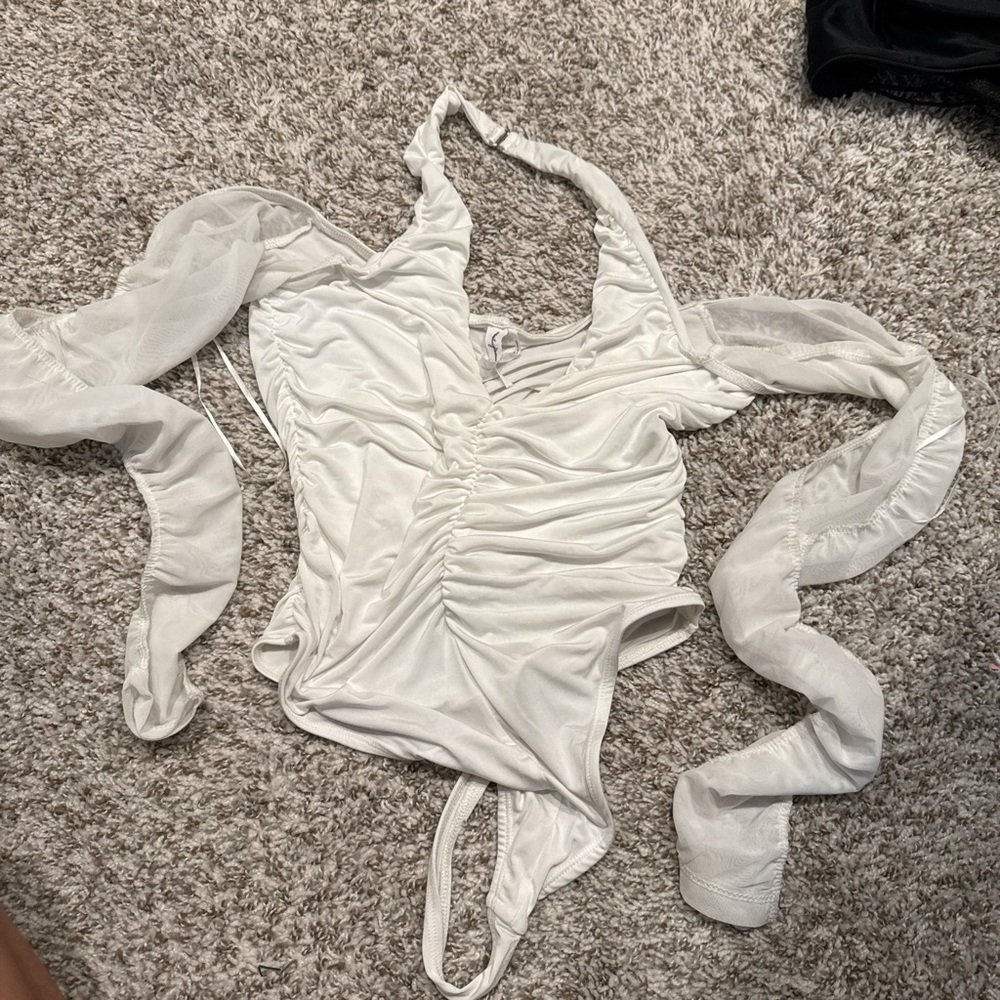 Urban Outfitters White Ruched Bodysuit
